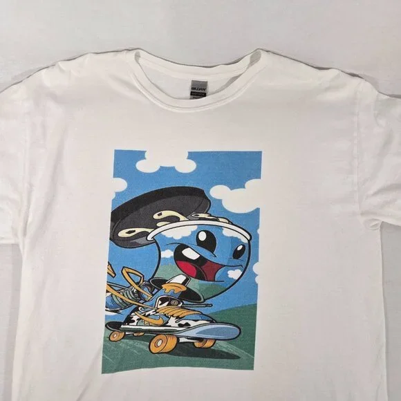 RARE Vintage 90's GILDAN Y2K Ice Cream Carton Skateboard WHITE T-Shirt Size L. - Picture 11 of 17